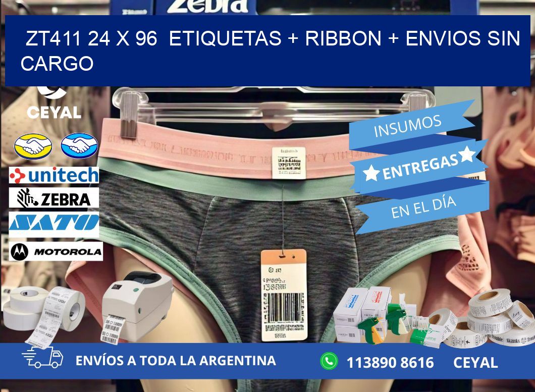 ZT411 24 x 96  etiquetas + ribbon + envios sin cargo