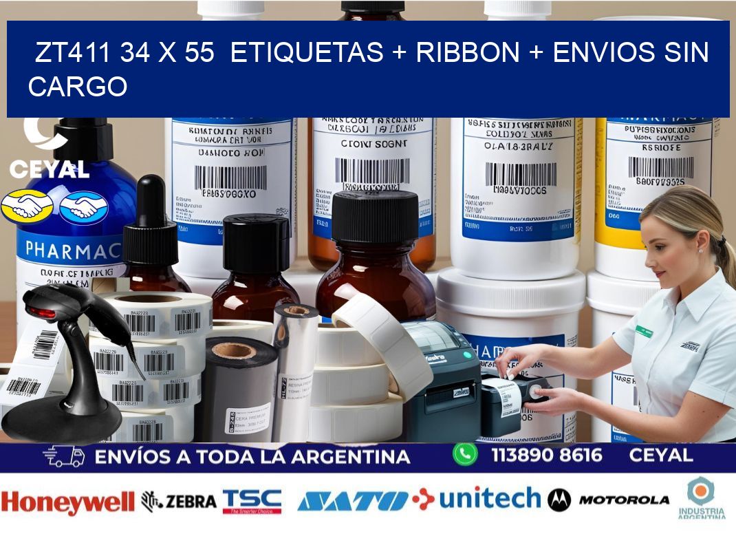 ZT411 34 x 55  etiquetas + ribbon + envios sin cargo