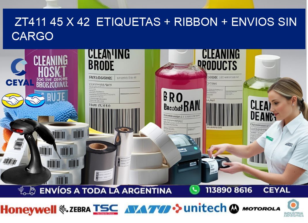 ZT411 45 x 42  etiquetas + ribbon + envios sin cargo