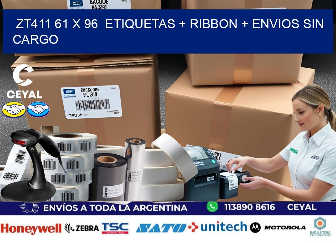 ZT411 61 x 96  etiquetas + ribbon + envios sin cargo
