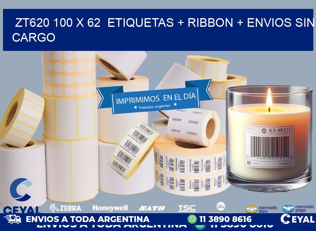 ZT620 100 x 62  etiquetas + ribbon + envios sin cargo