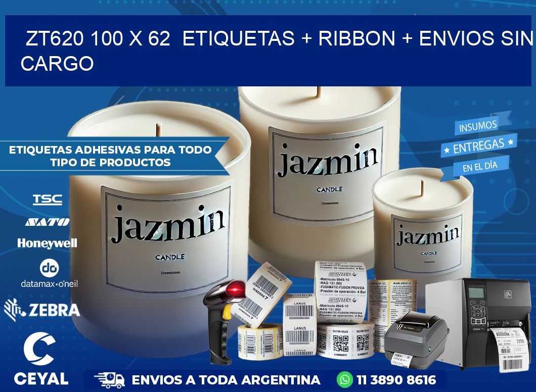 ZT620 100 x 62  etiquetas + ribbon + envios sin cargo