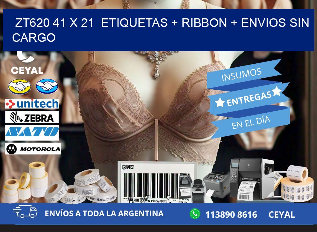 ZT620 41 x 21  etiquetas + ribbon + envios sin cargo