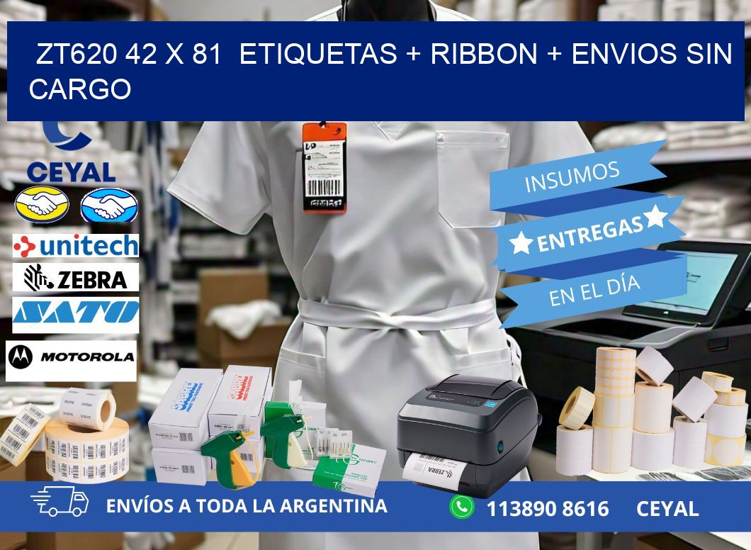 ZT620 42 x 81  etiquetas + ribbon + envios sin cargo