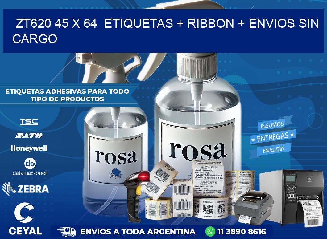 ZT620 45 x 64  etiquetas + ribbon + envios sin cargo