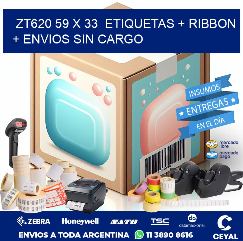 ZT620 59 x 33  etiquetas + ribbon + envios sin cargo