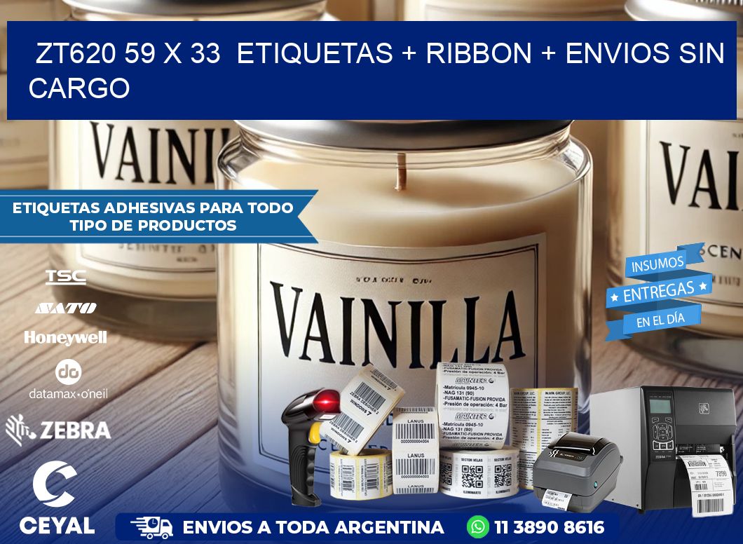 ZT620 59 x 33  etiquetas + ribbon + envios sin cargo