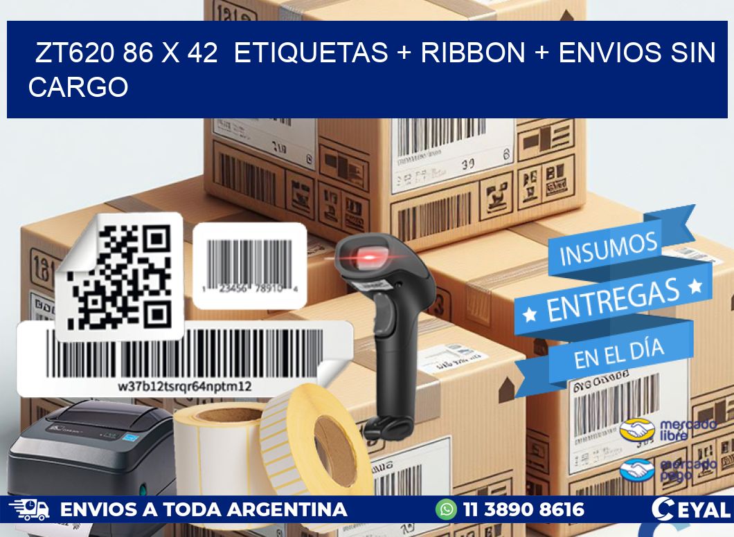 ZT620 86 x 42  etiquetas + ribbon + envios sin cargo
