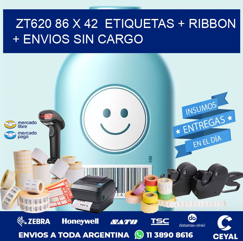ZT620 86 x 42  etiquetas + ribbon + envios sin cargo