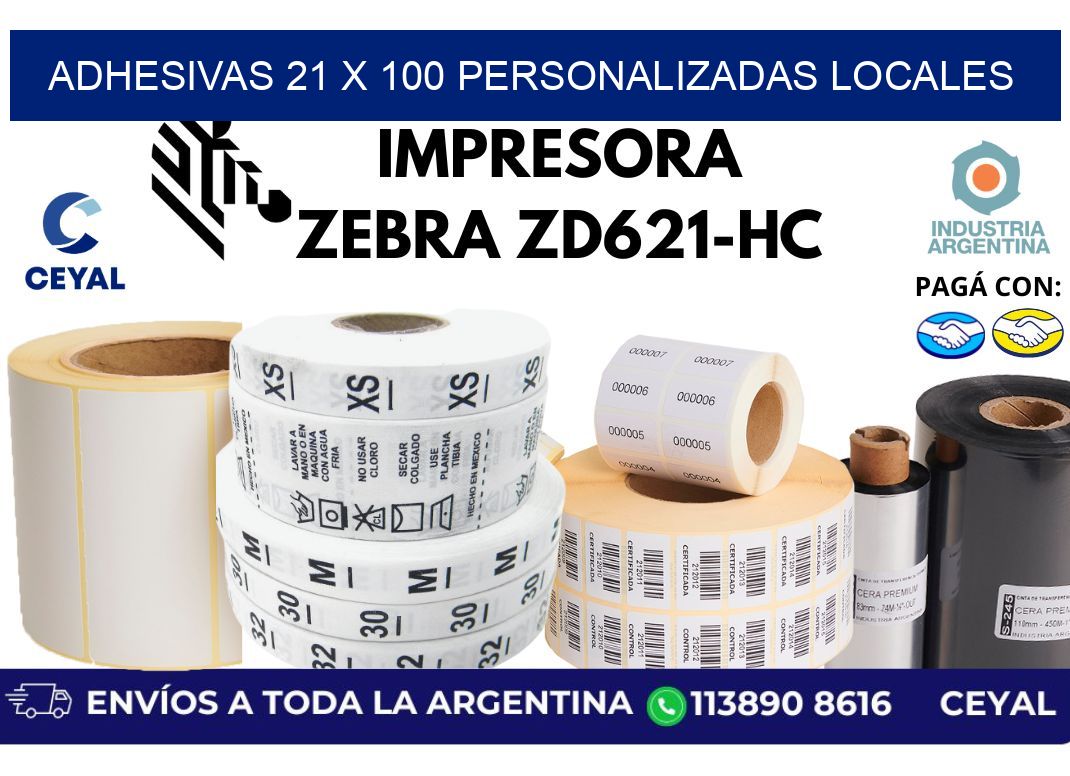 adhesivas 21 x 100 personalizadas locales