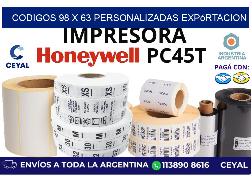 codigos 98 x 63 personalizadas expórtacion
