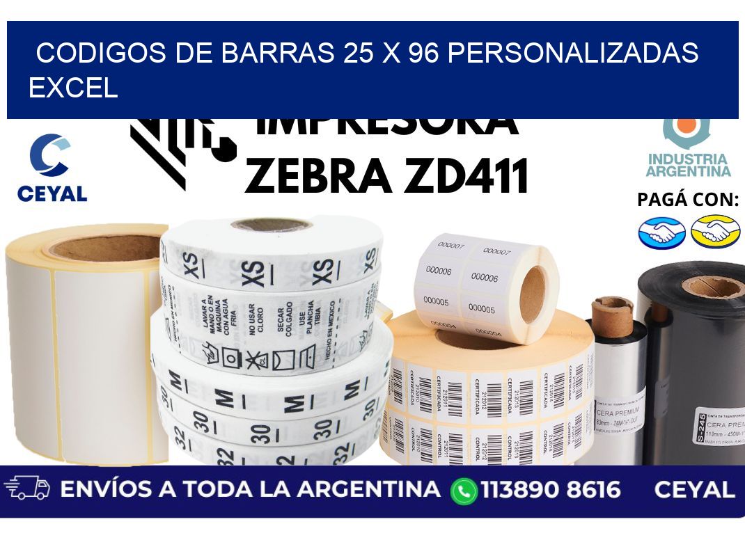 codigos de barras 25 x 96 personalizadas excel
