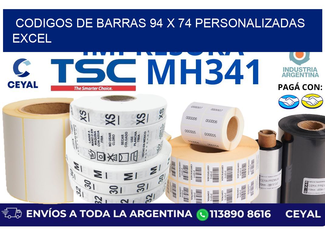 codigos de barras 94 x 74 personalizadas excel