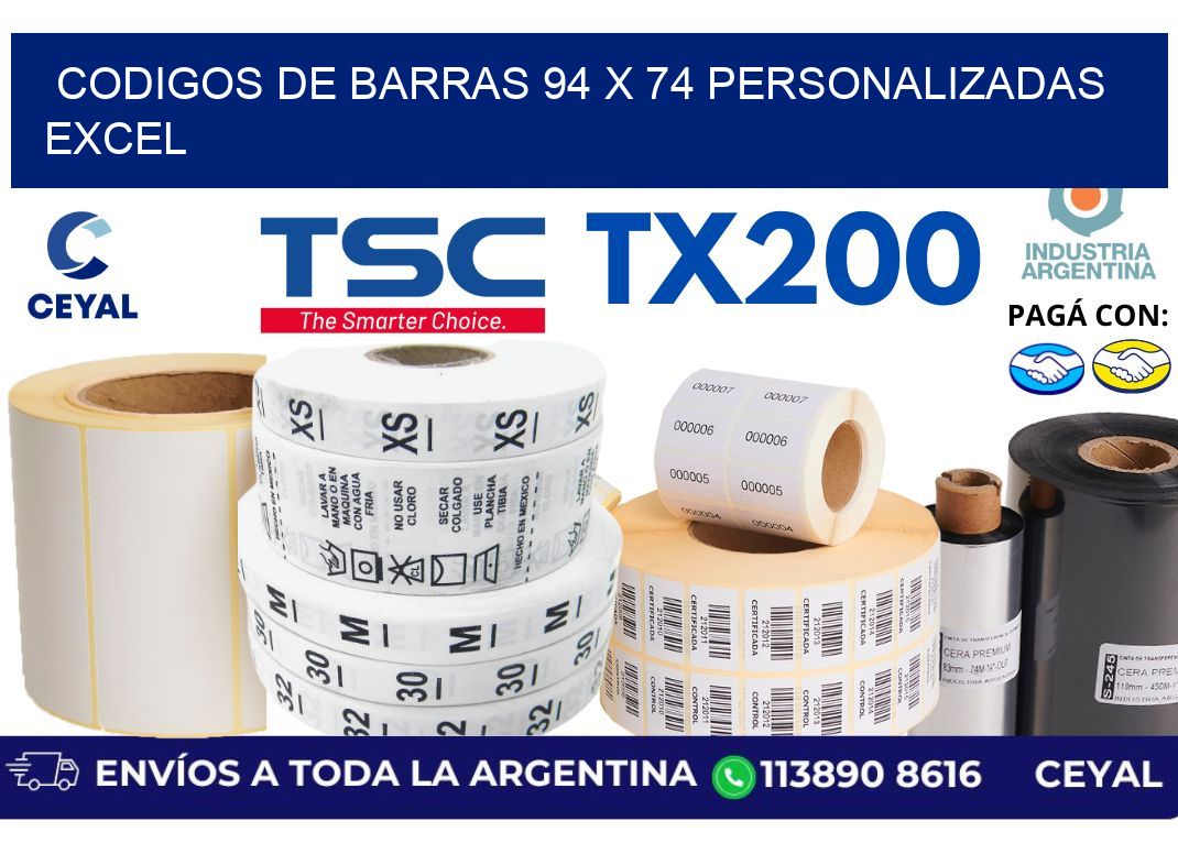 codigos de barras 94 x 74 personalizadas excel