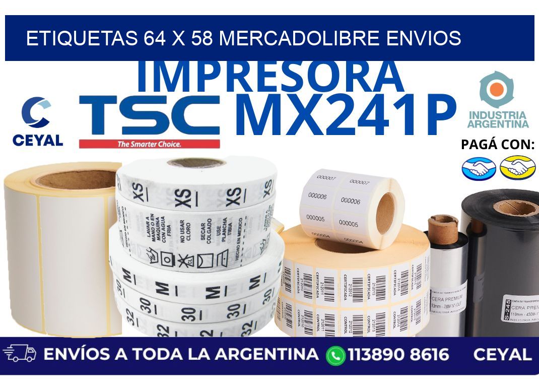 etiquetas 64 x 58 mercadolibre envios