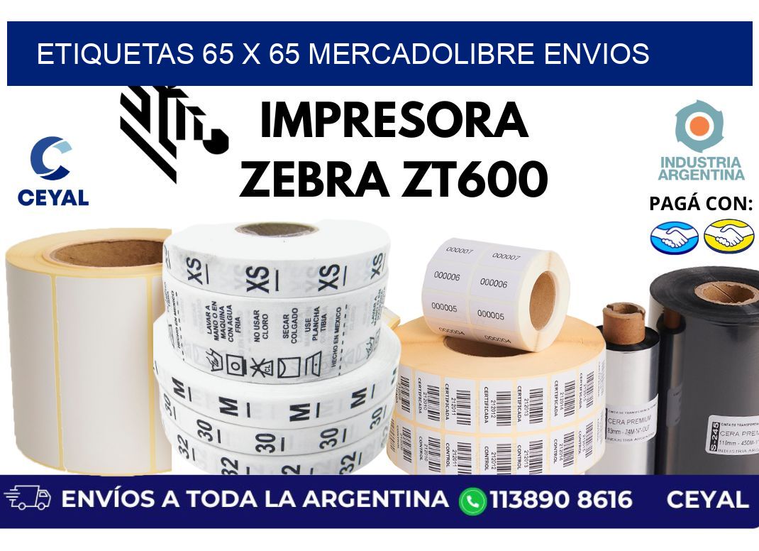 etiquetas 65 x 65 mercadolibre envios
