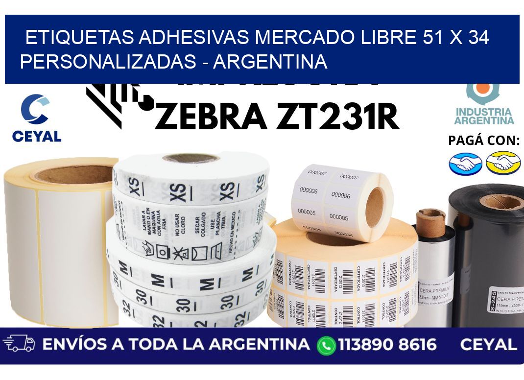 etiquetas adhesivas mercado libre 51 x 34 personalizadas – Argentina