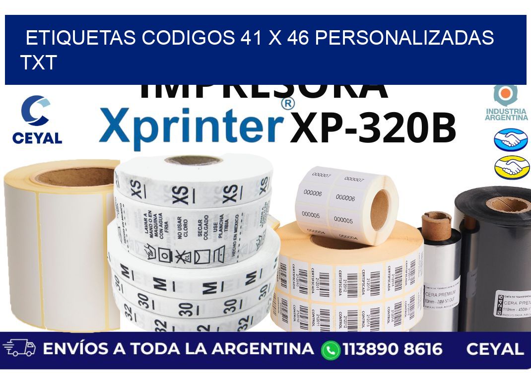 etiquetas codigos 41 x 46 personalizadas txt