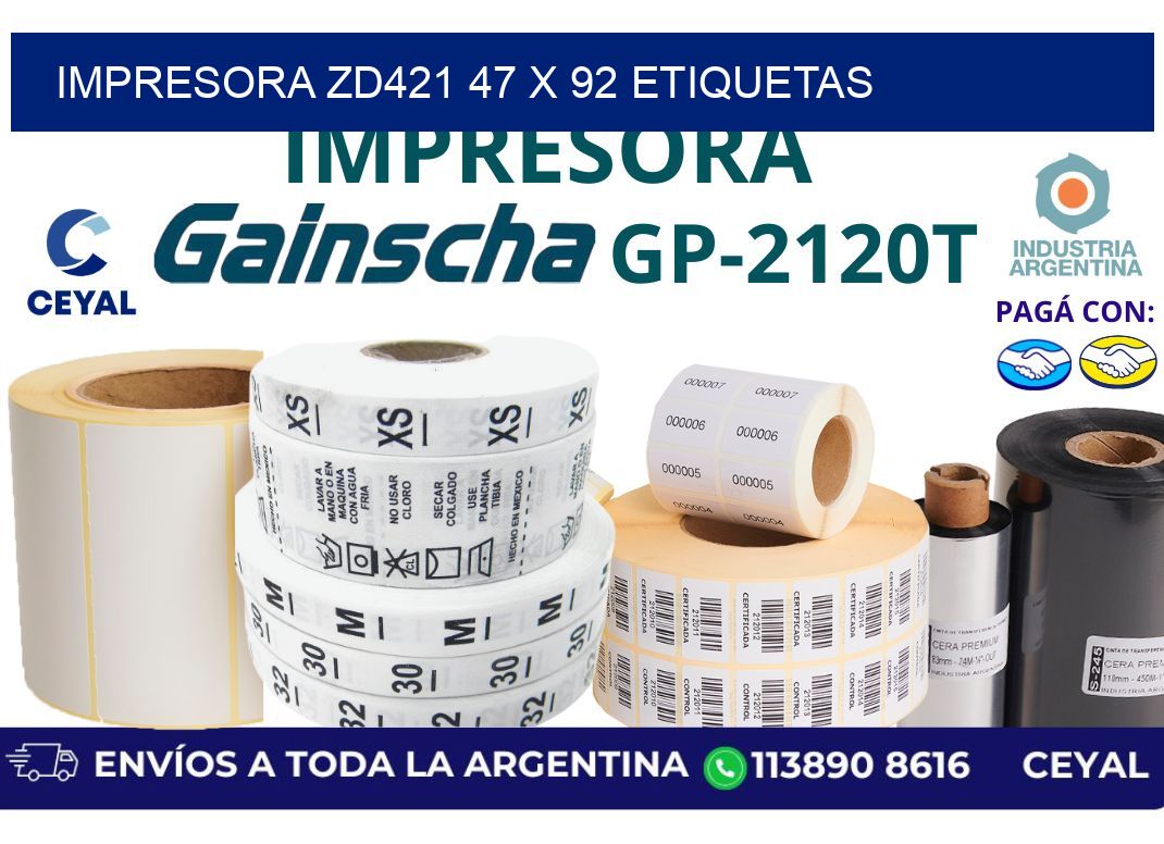 impresora zd421 47 x 92 etiquetas
