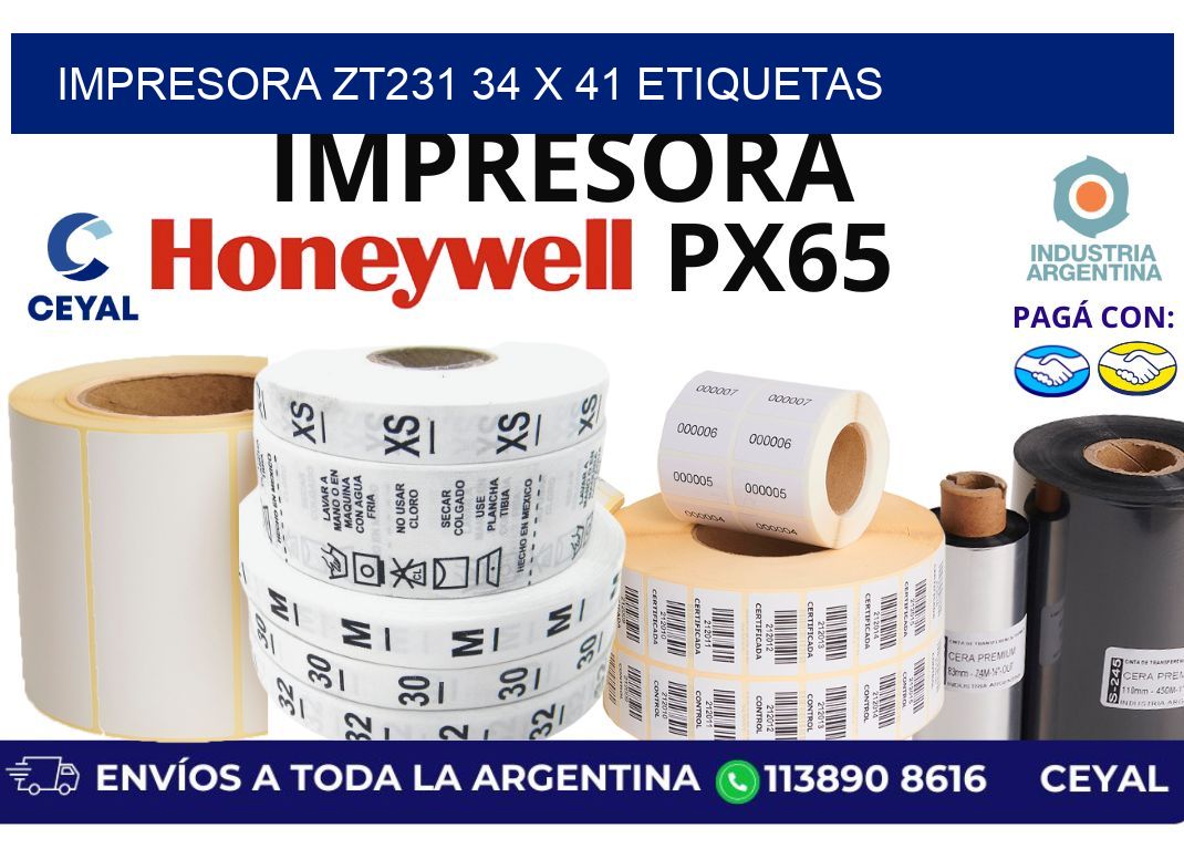 impresora zt231 34 x 41 etiquetas