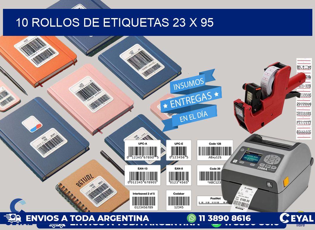 10 ROLLOS DE ETIQUETAS 23 x 95