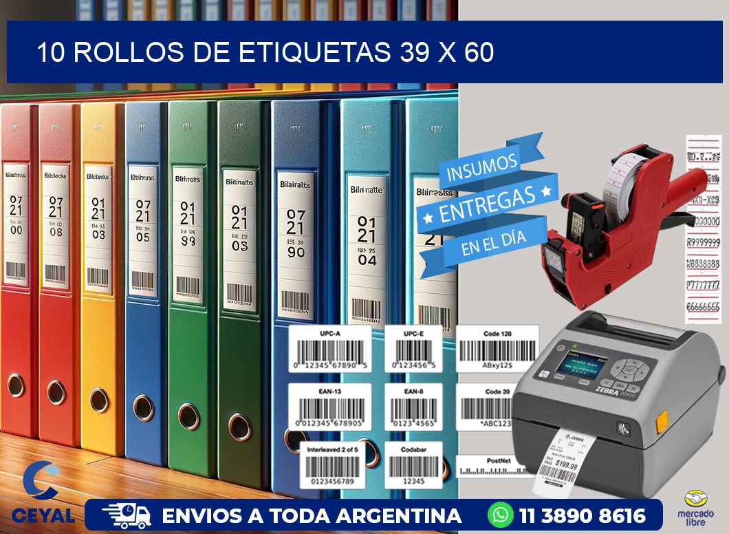 10 ROLLOS DE ETIQUETAS 39 x 60