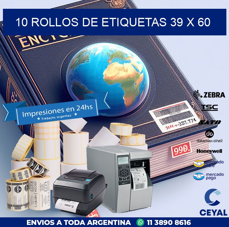 10 ROLLOS DE ETIQUETAS 39 x 60