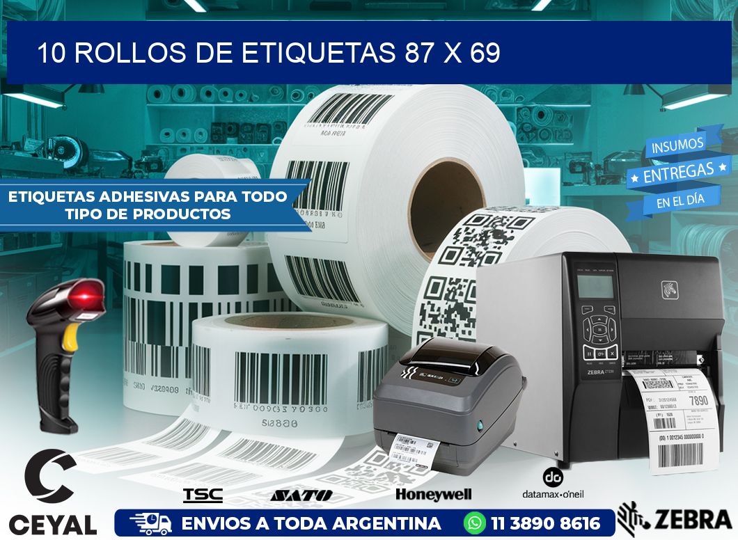 10 ROLLOS DE ETIQUETAS 87 x 69