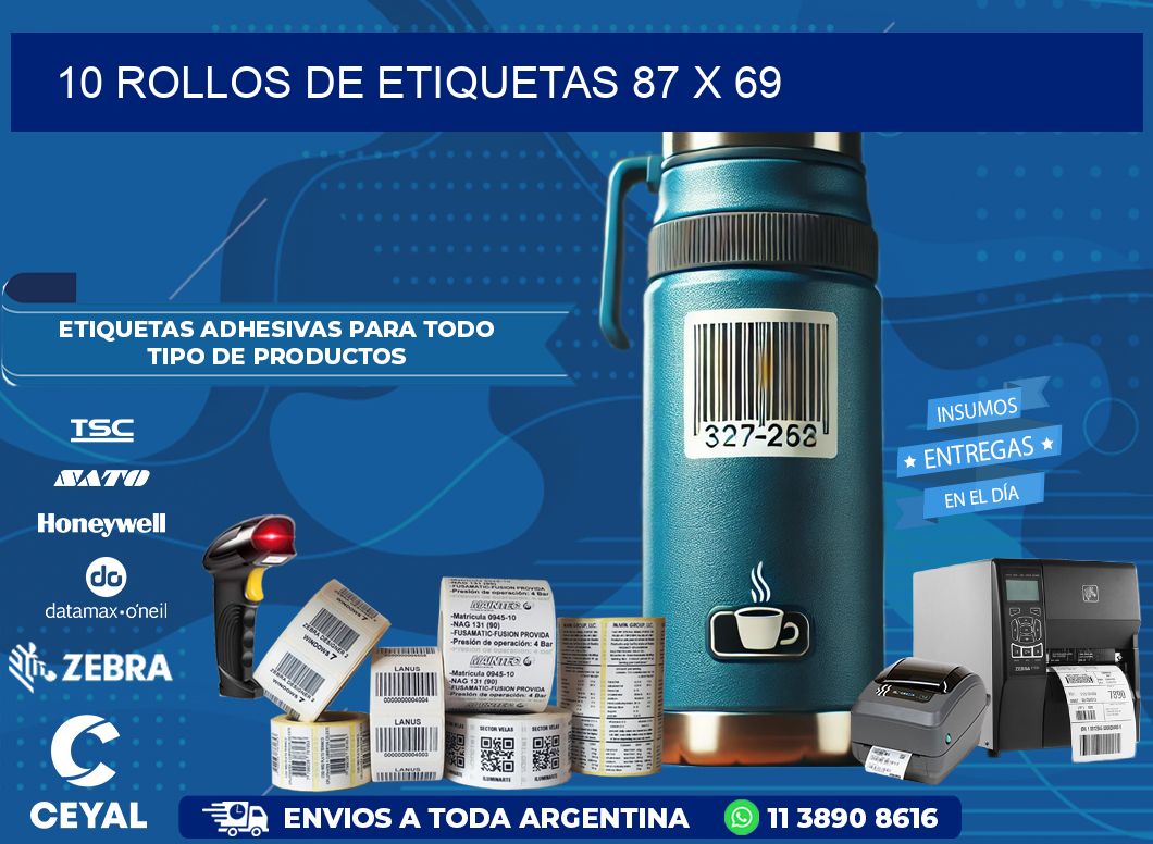 10 ROLLOS DE ETIQUETAS 87 x 69