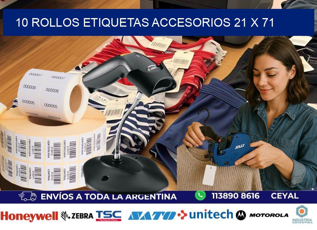 10 ROLLOS ETIQUETAS ACCESORIOS 21 x 71