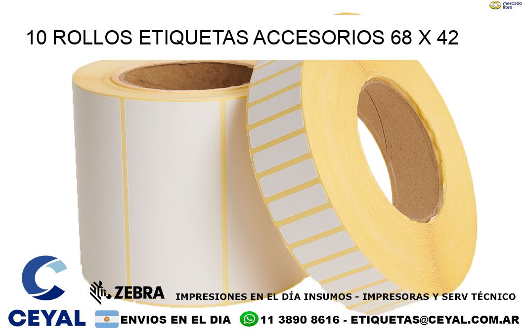 10 ROLLOS ETIQUETAS ACCESORIOS 68 x 42