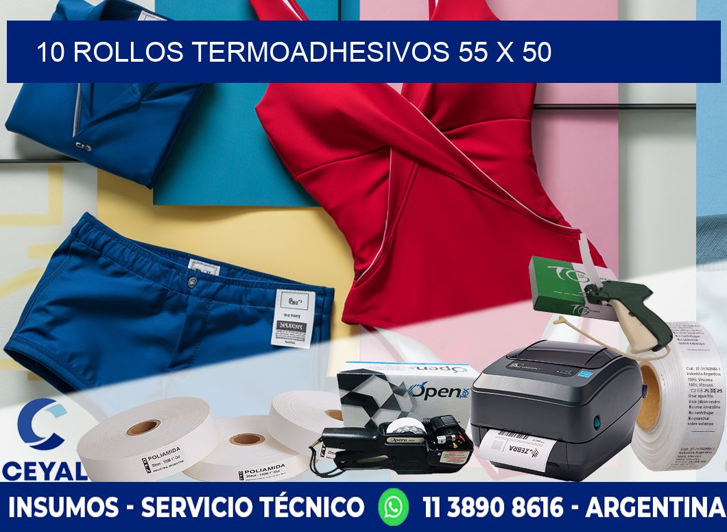 10 ROLLOS TERMOADHESIVOS 55 x 50