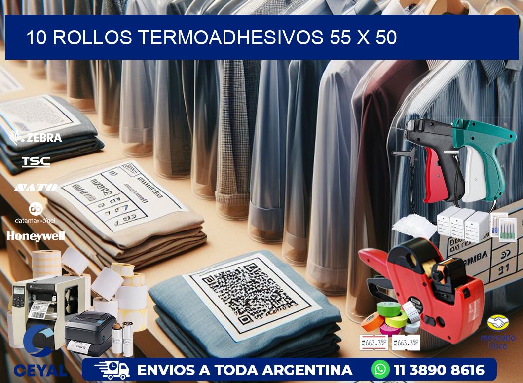 10 ROLLOS TERMOADHESIVOS 55 x 50
