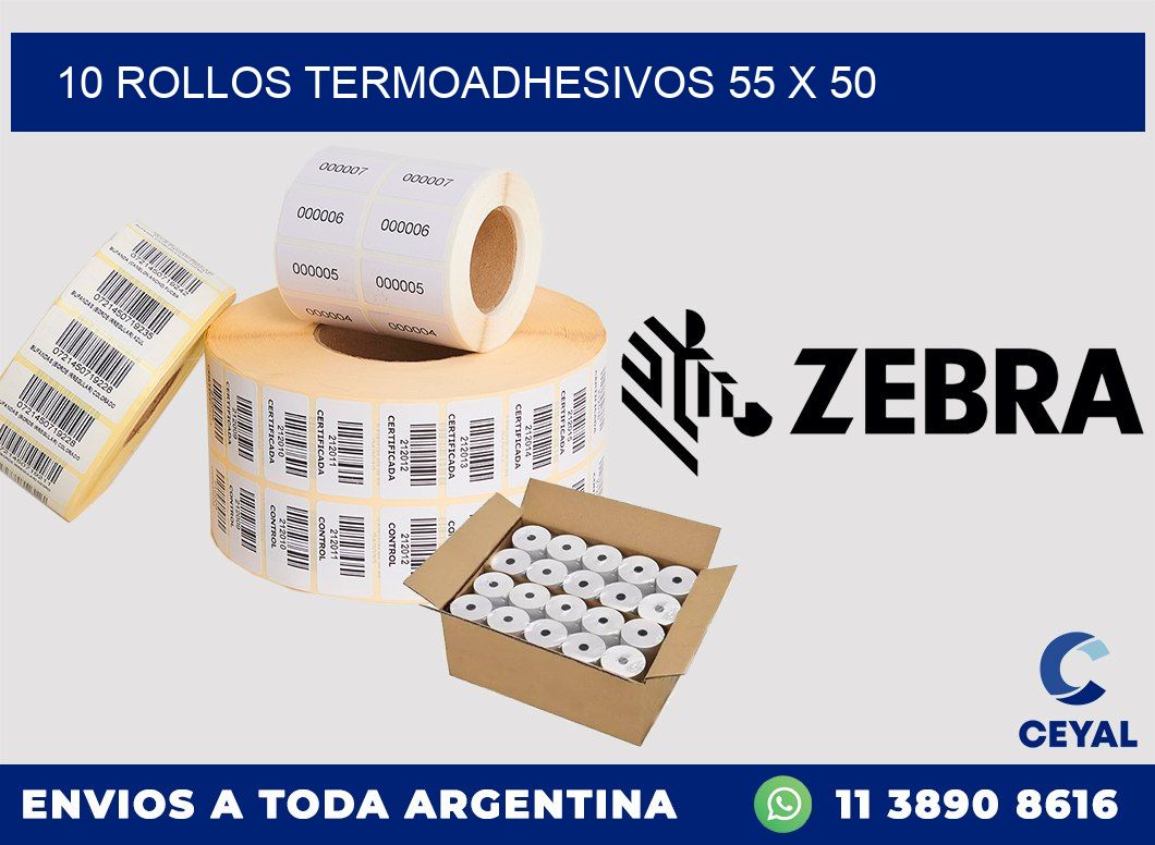 10 ROLLOS TERMOADHESIVOS 55 x 50