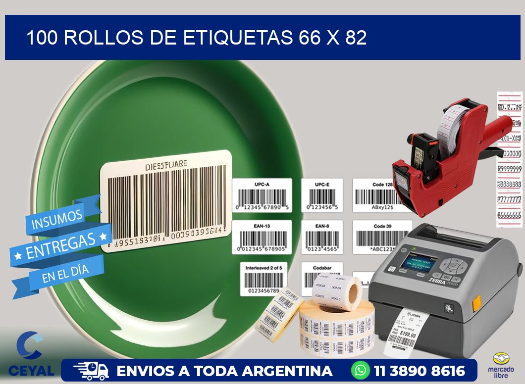 100 ROLLOS DE ETIQUETAS 66 x 82