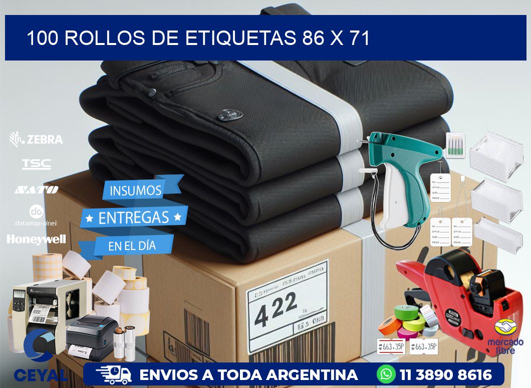 100 ROLLOS DE ETIQUETAS 86 x 71