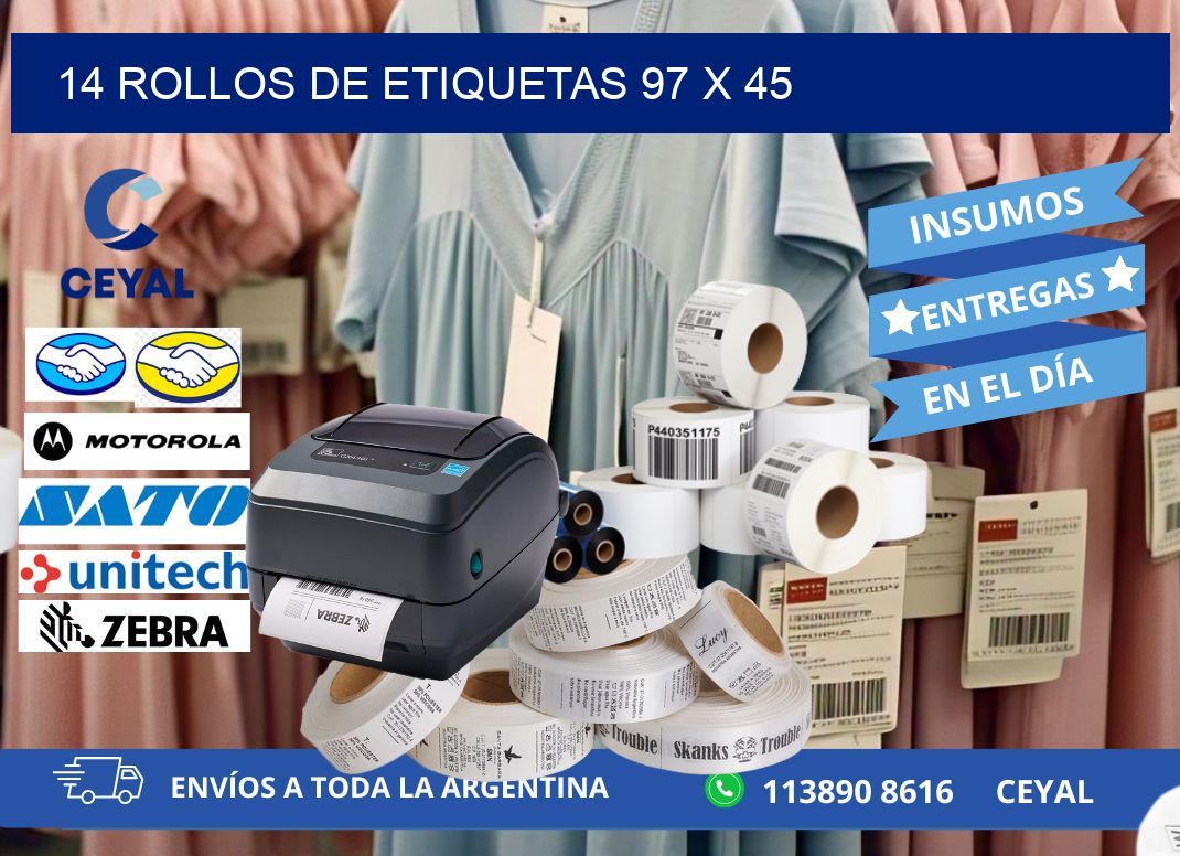14 ROLLOS DE ETIQUETAS 97 x 45