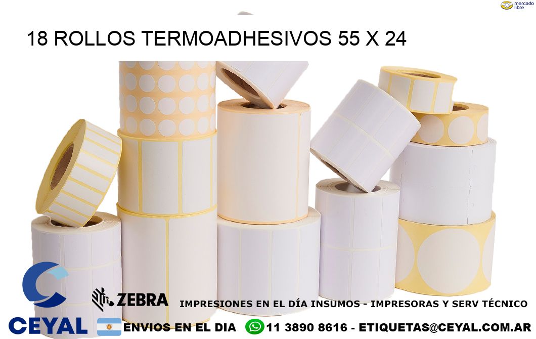 18 ROLLOS TERMOADHESIVOS 55 x 24