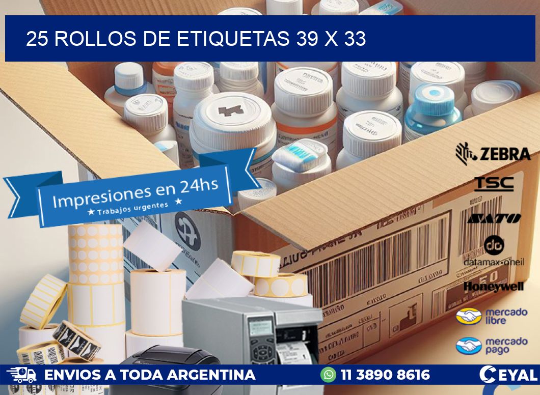25 ROLLOS DE ETIQUETAS 39 x 33