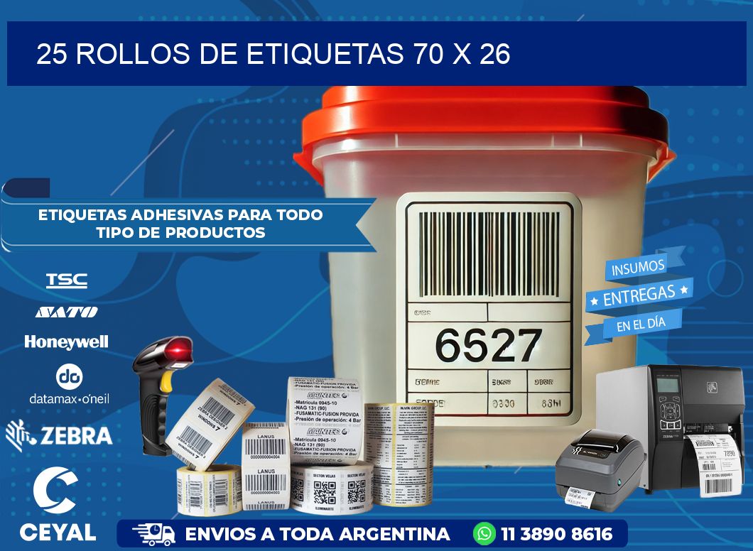 25 ROLLOS DE ETIQUETAS 70 x 26