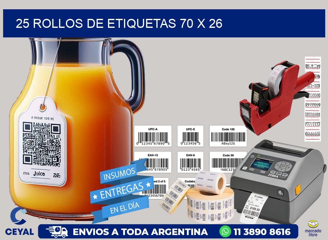 25 ROLLOS DE ETIQUETAS 70 x 26