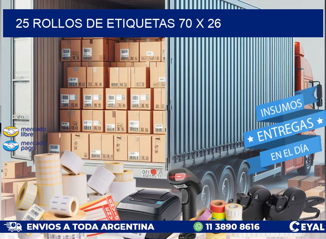 25 ROLLOS DE ETIQUETAS 70 x 26