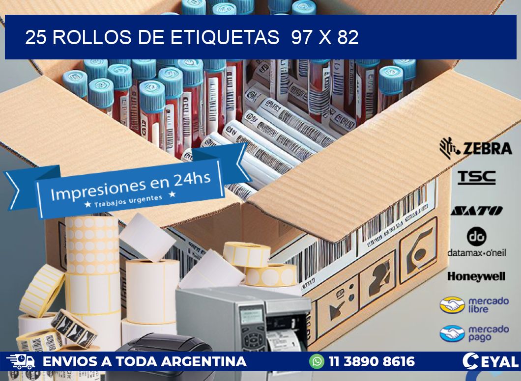 25 ROLLOS DE ETIQUETAS  97 x 82