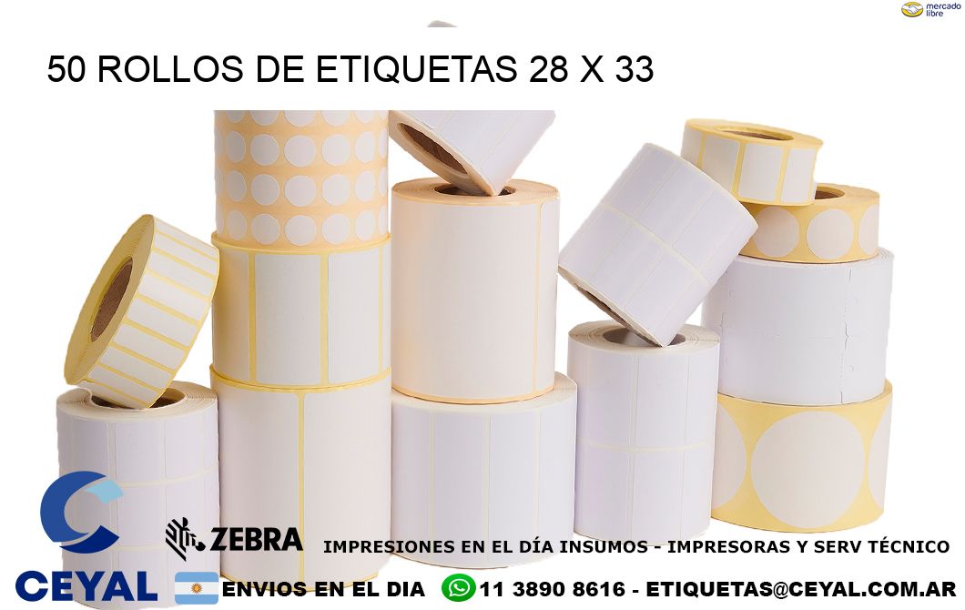 50 ROLLOS DE ETIQUETAS 28 x 33