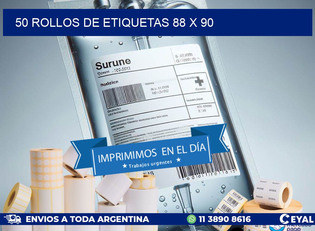 50 ROLLOS DE ETIQUETAS 88 x 90
