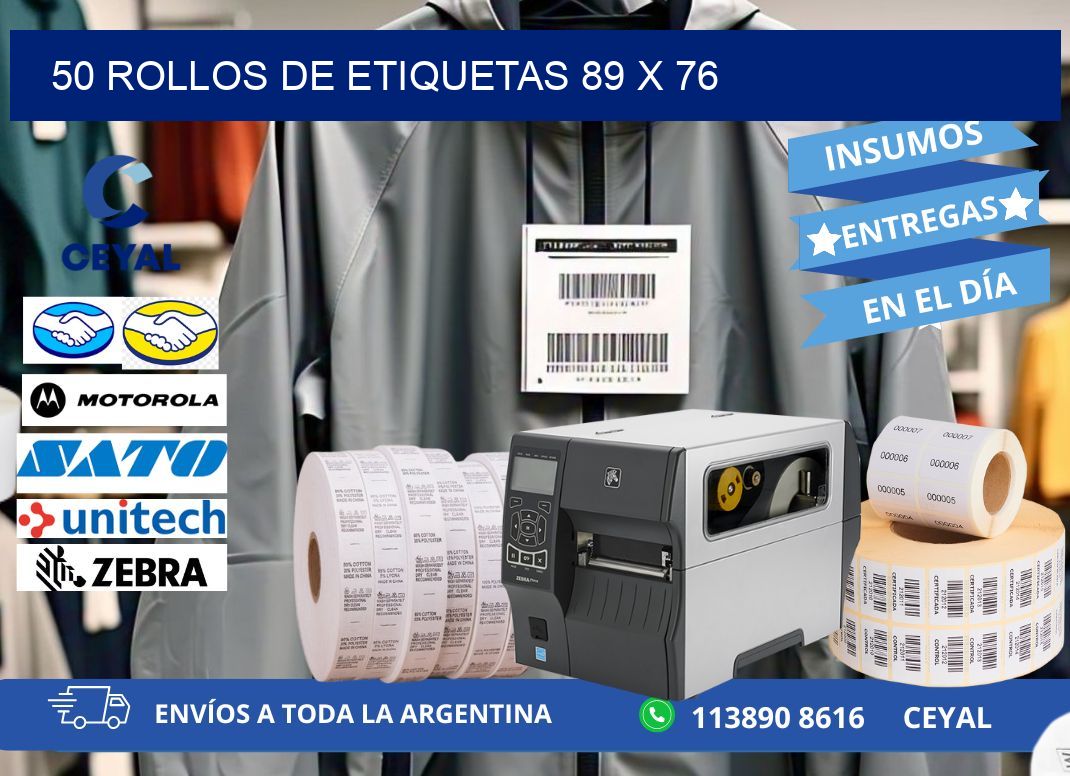 50 ROLLOS DE ETIQUETAS 89 x 76