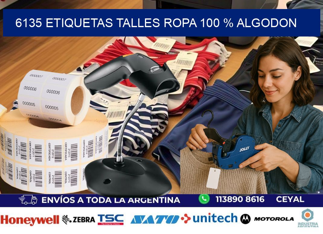 6135 ETIQUETAS TALLES ROPA 100 % ALGODON