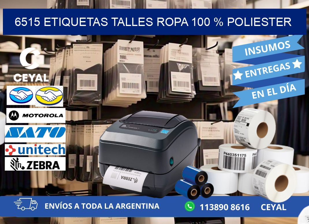 6515 ETIQUETAS TALLES ROPA 100 % POLIESTER
