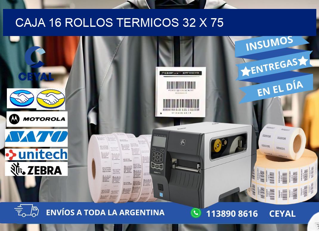 CAJA 16 ROLLOS TERMICOS 32 x 75