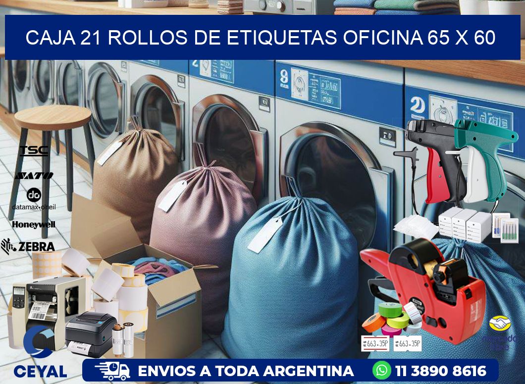 CAJA 21 ROLLOS DE ETIQUETAS OFICINA 65 x 60